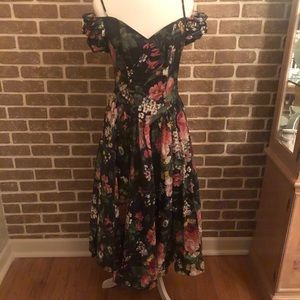 Vintage floral off the shoulder midi dress